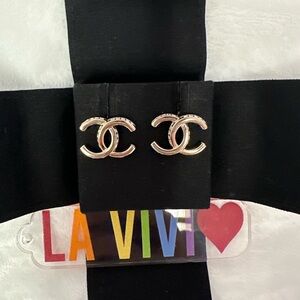 Chanel Cc Gold crystal Stud Earrings